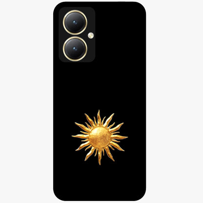 Golden Sun Minimalism Glass Case showing flat back view with minimal golden sun artwork and glossy glass finish.
