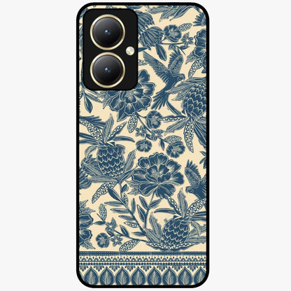 Heirloom Wild Bloom Glass Case showing flat back view with vintage inspired wild flower artwork and glossy glass finish.