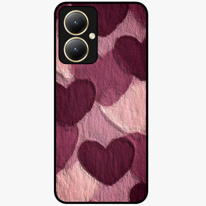 Layered Paper Hearts Glass Case showing flat back view with layered paper heart artwork and glossy glass finish.
