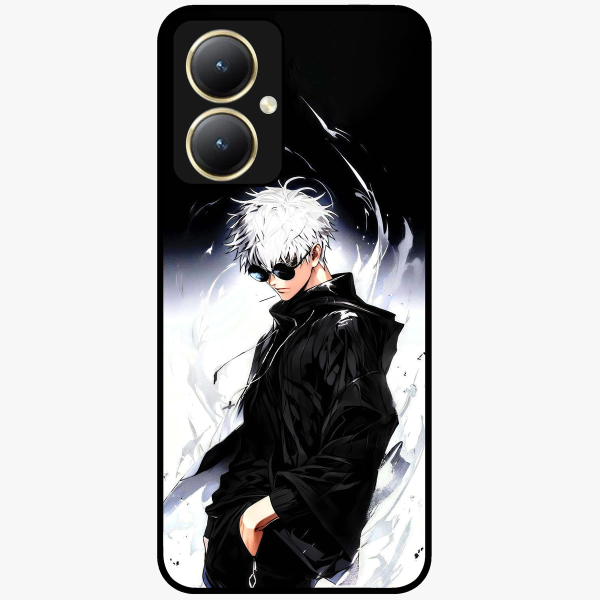 Limitless Shadow King Glass Case showing flat back view with powerful shadow warrior artwork and glossy glass finish.