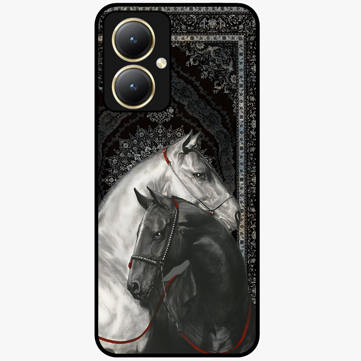 Majestic Ride Legacy Glass Case showing flat back view with powerful automotive inspired artwork and glossy glass finish.