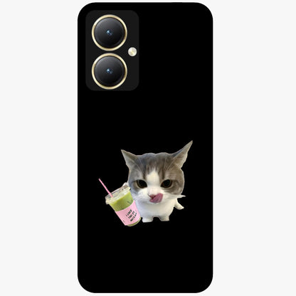 Matcha Cat Style Glass Case showing flat back view with cute matcha themed cat artwork and glossy glass finish.
