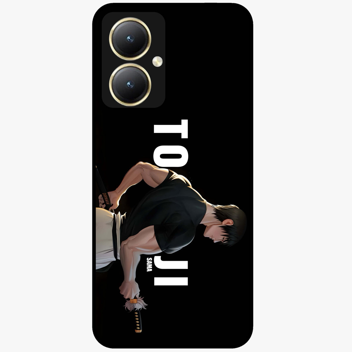 Midnight Blade Resolve Glass Case showing flat back view with dark warrior sword artwork and glossy glass finish.