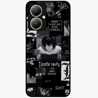 Midnight Chaos Mind Glass Case showing flat back view with abstract dark themed artwork and glossy glass finish.