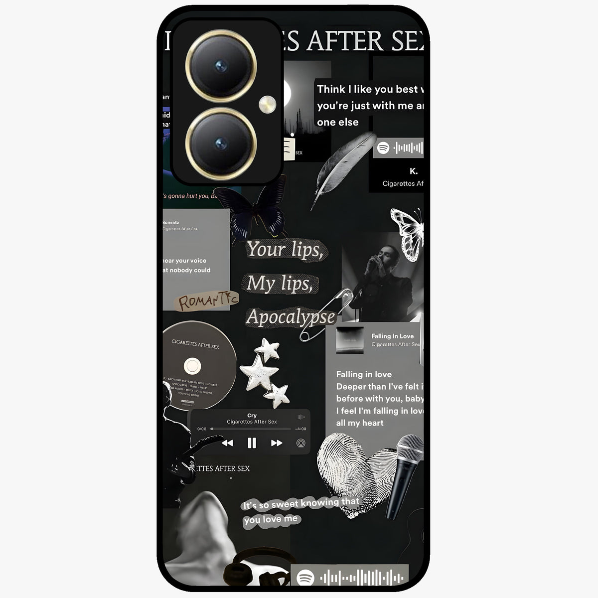 Midnight Love Echo Glass Case showing flat back view with romantic midnight themed artwork and glossy glass finish.