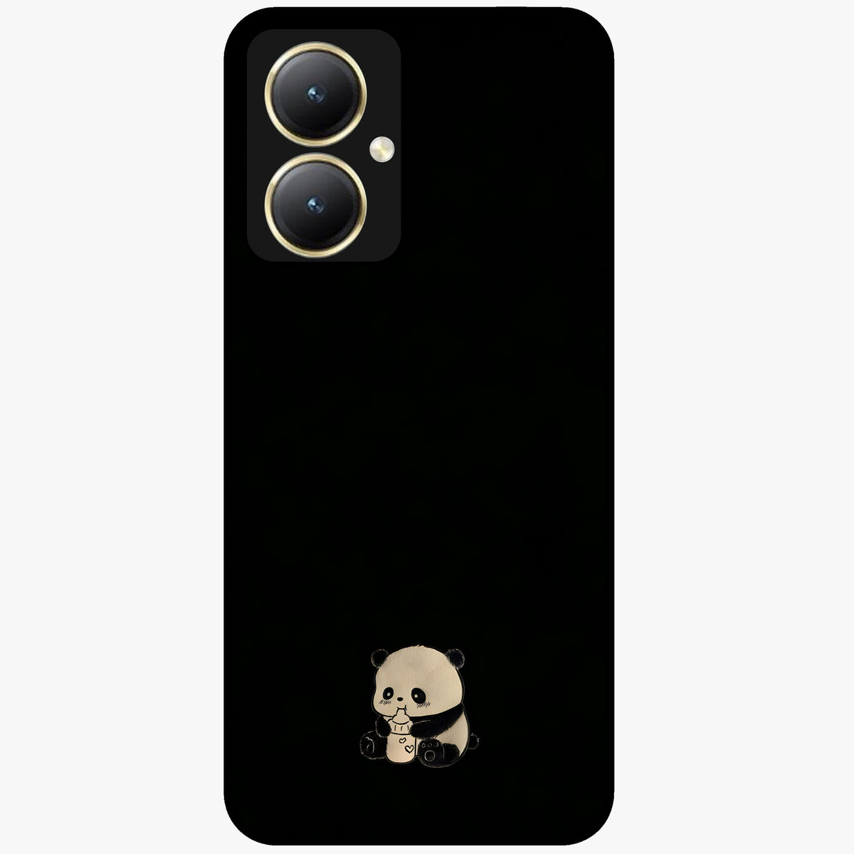 Midnight Panda Love Glass Case showing flat back view with cute panda themed artwork and glossy glass finish.