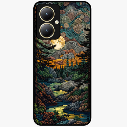 Moonlight Forest Dream Glass Case showing flat back view with mystical forest moonlight artwork and glossy glass finish.