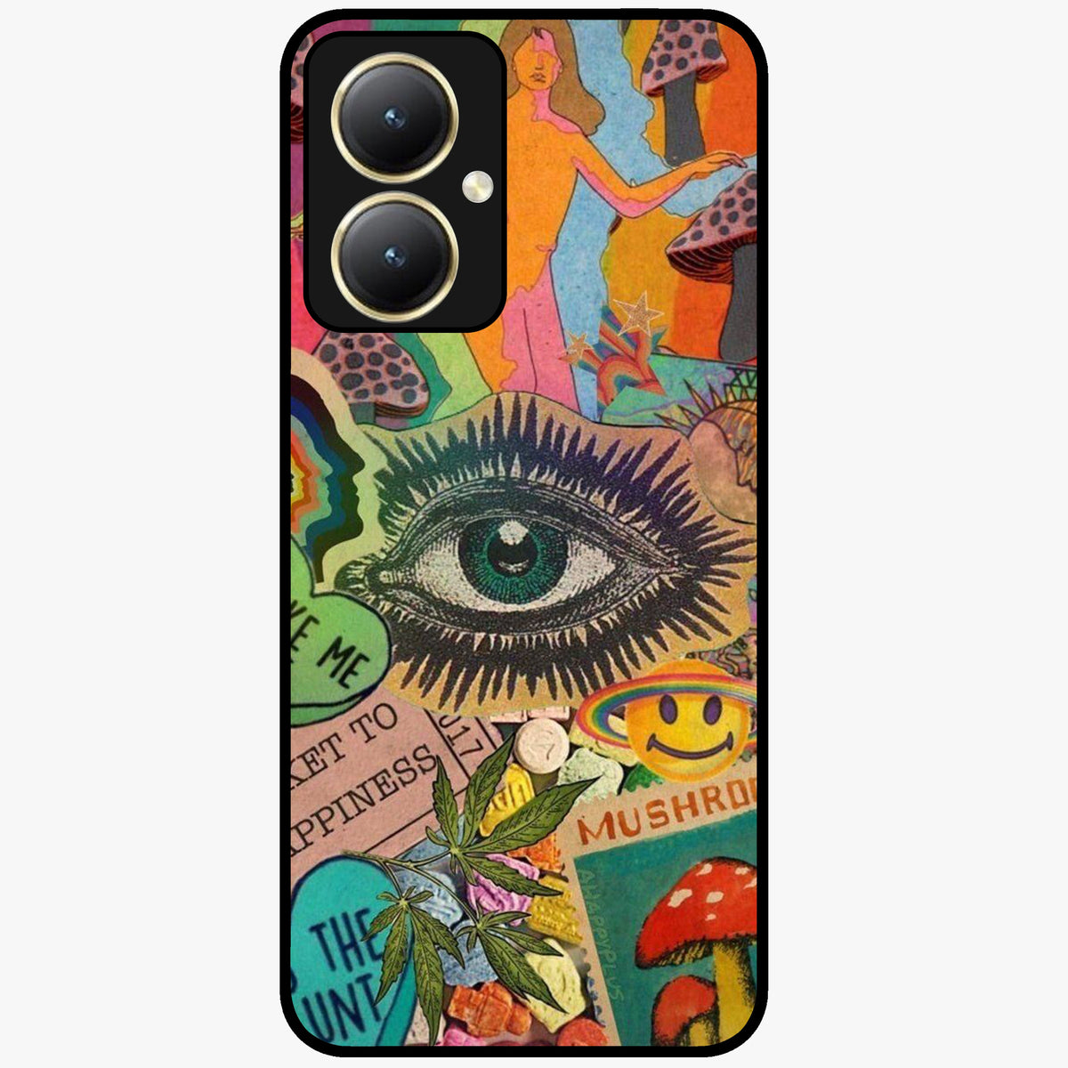 Mystic Eye Wonderland Glass Case showing flat back view with mystical eye themed artwork and glossy glass finish.