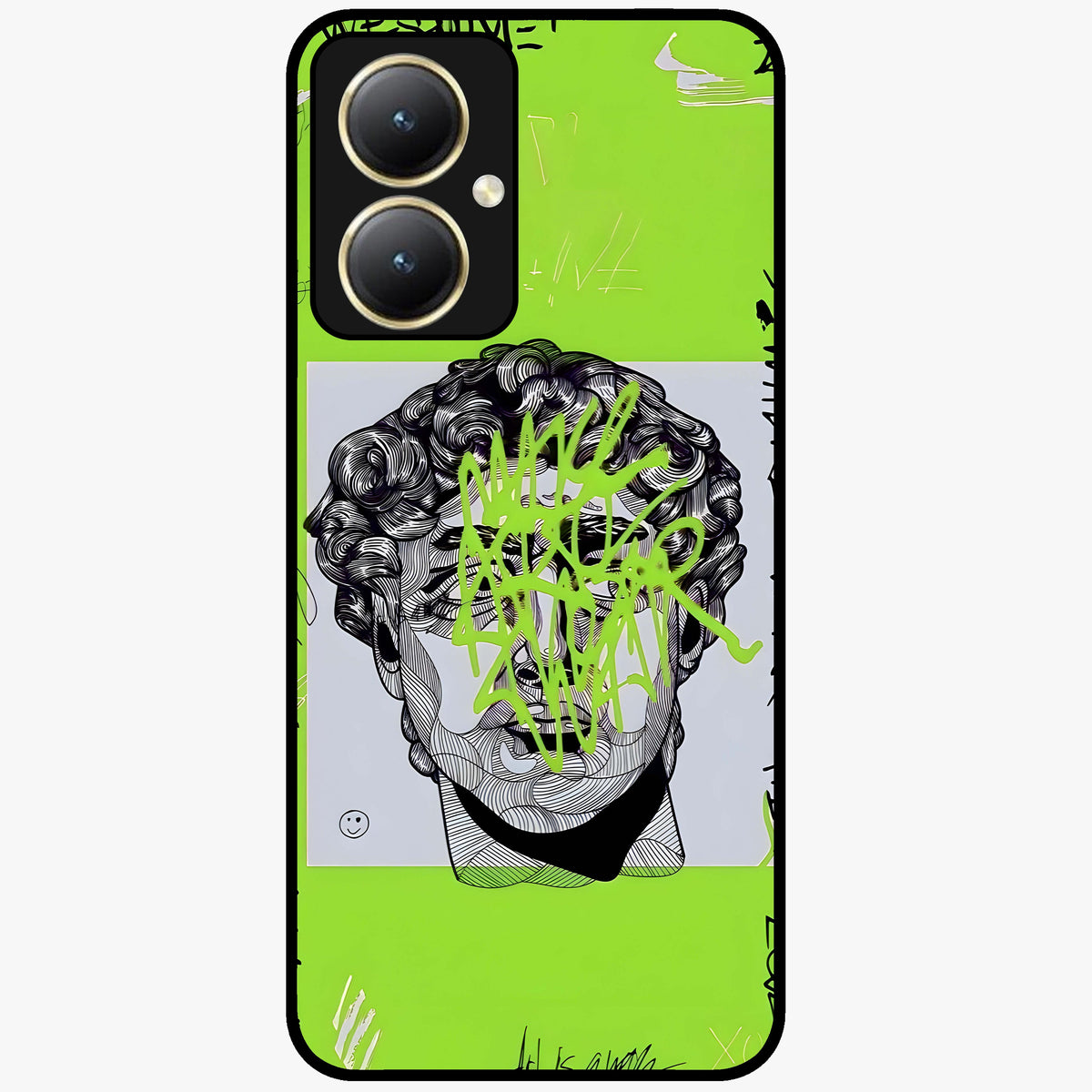Neo Graffiti Rebellion Glass Case showing flat back view with vibrant graffiti artwork and glossy glass finish.