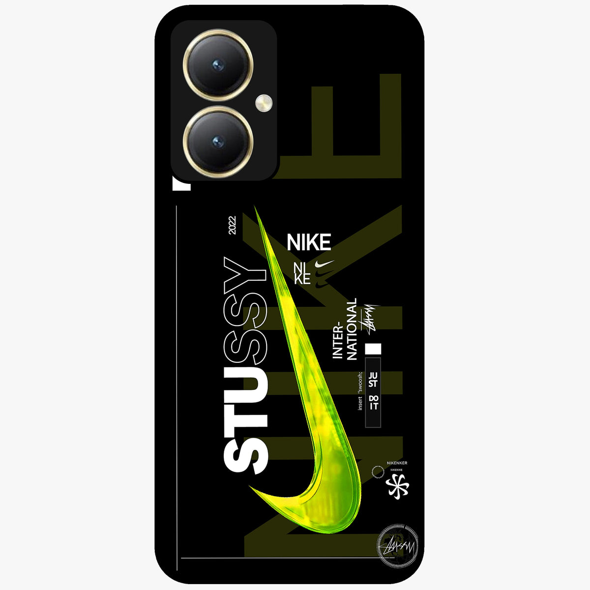 Neon Street Edition Glass Case showing flat back view with neon street style artwork and glossy glass finish.