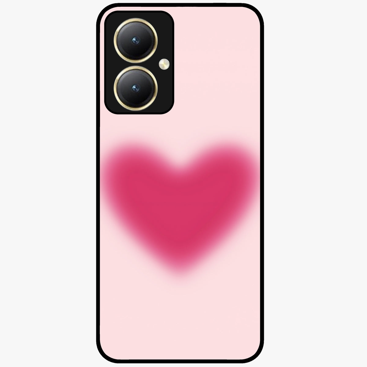 Pink Aura Heart Glass Case showing flat back view with glowing heart artwork and glossy glass finish.