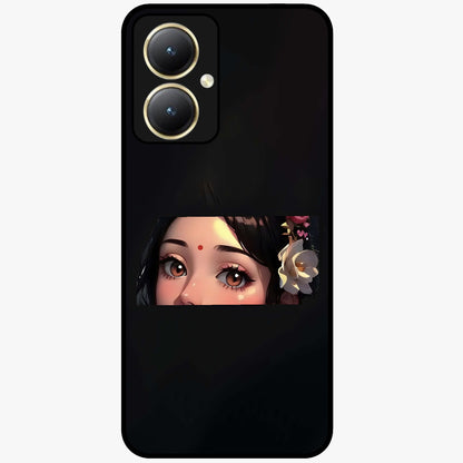 Radha Divine Embrace Glass Case showing flat back view with devotional Radha artwork and glossy glass finish.