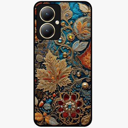 Royal Jewel Garden Glass Case showing flat back view with decorative floral garden artwork and glossy glass finish.