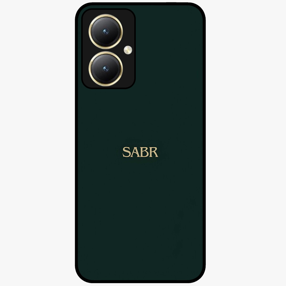 Sabr Minimal Patience Glass Case showing flat back view with minimalist typography artwork and glossy glass finish.