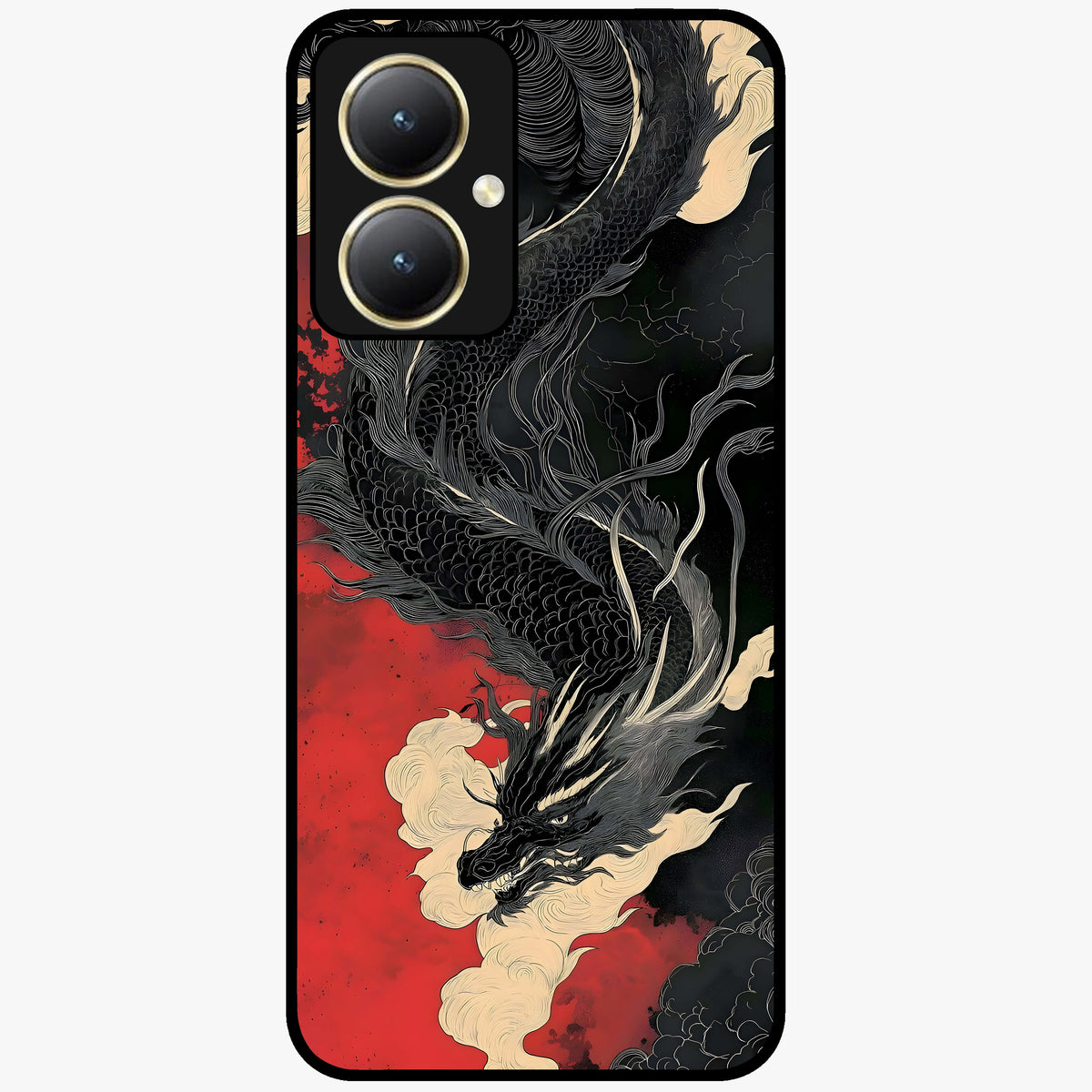 Shadow Dragon Fury Glass Case showing flat back view with fierce dragon artwork and glossy glass finish.