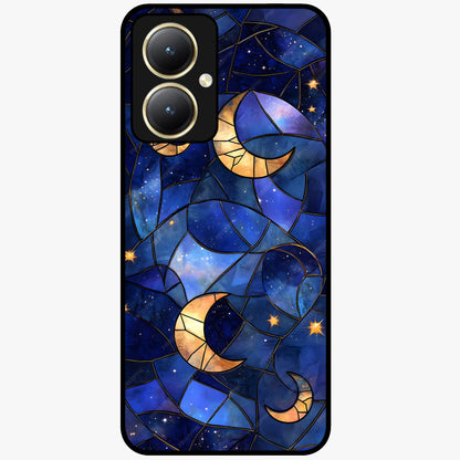 Starlit Sky Tapestry Glass Case showing flat back view with decorative starry sky tapestry artwork and glossy glass finish.