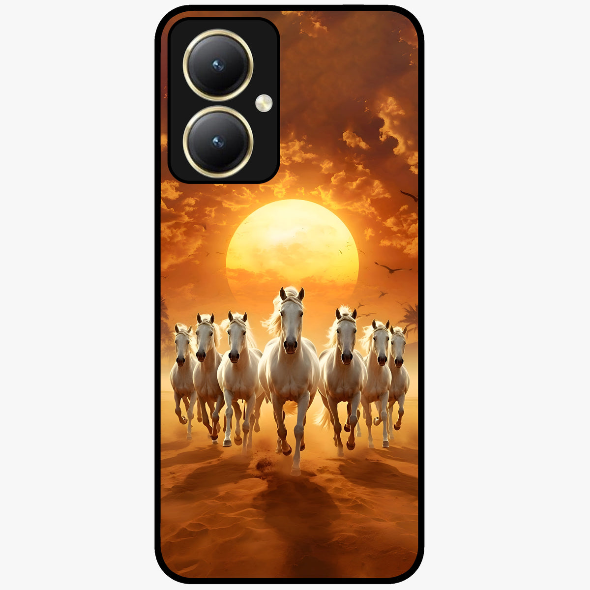 Wild Sunset Majesty Glass Case showing flat back view with majestic sunset landscape artwork and glossy glass finish.