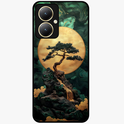 Zen Moon Rise Glass Case showing flat back view with calm moonrise artwork and glossy glass finish.