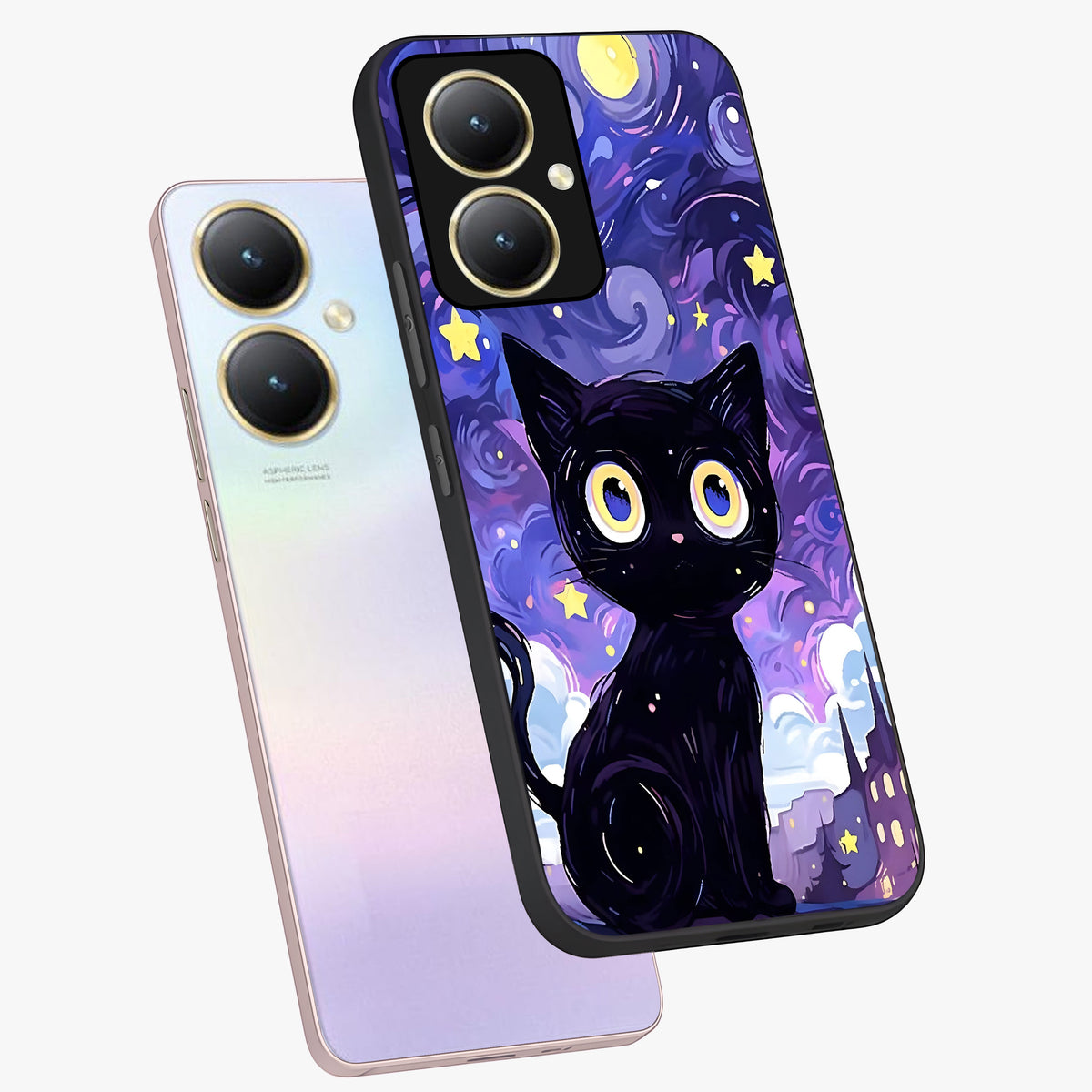 Abstract Cat Art Glass Case displayed in angled mockup highlighting modern abstract cat artwork and sleek glass surface.