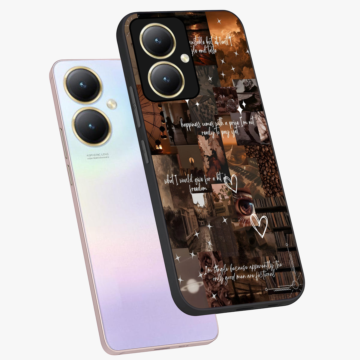 Bittersweet Aesthetic Chaos Glass Case displayed in angled mockup highlighting expressive abstract artwork and edgy aesthetic theme.