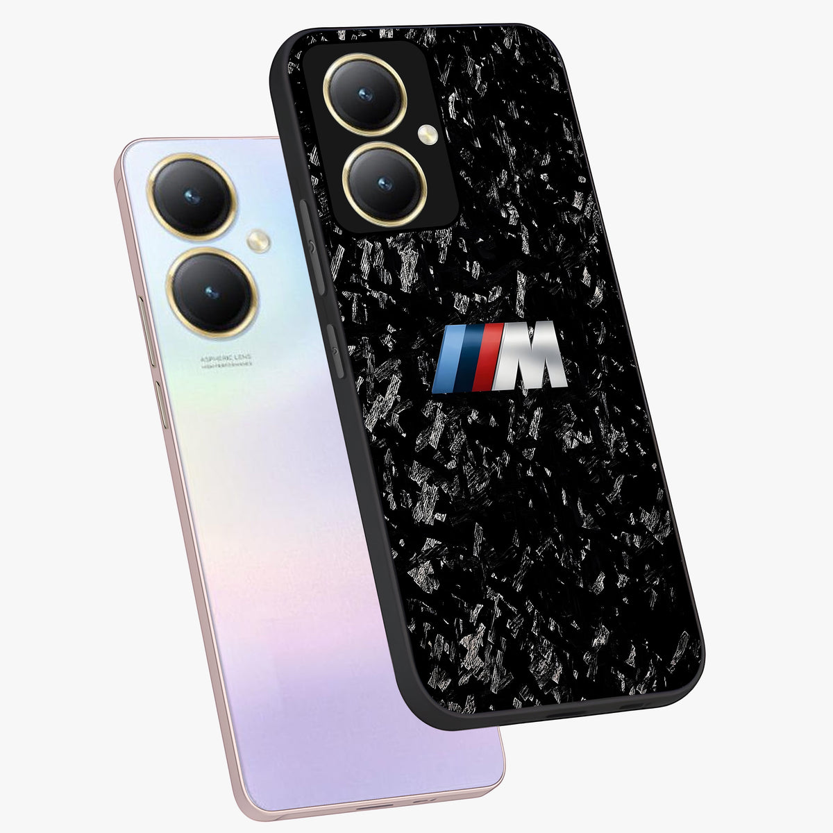 Carbon Speed Mark Glass Case displayed in angled mockup highlighting racing inspired carbon design and sleek aesthetic style.