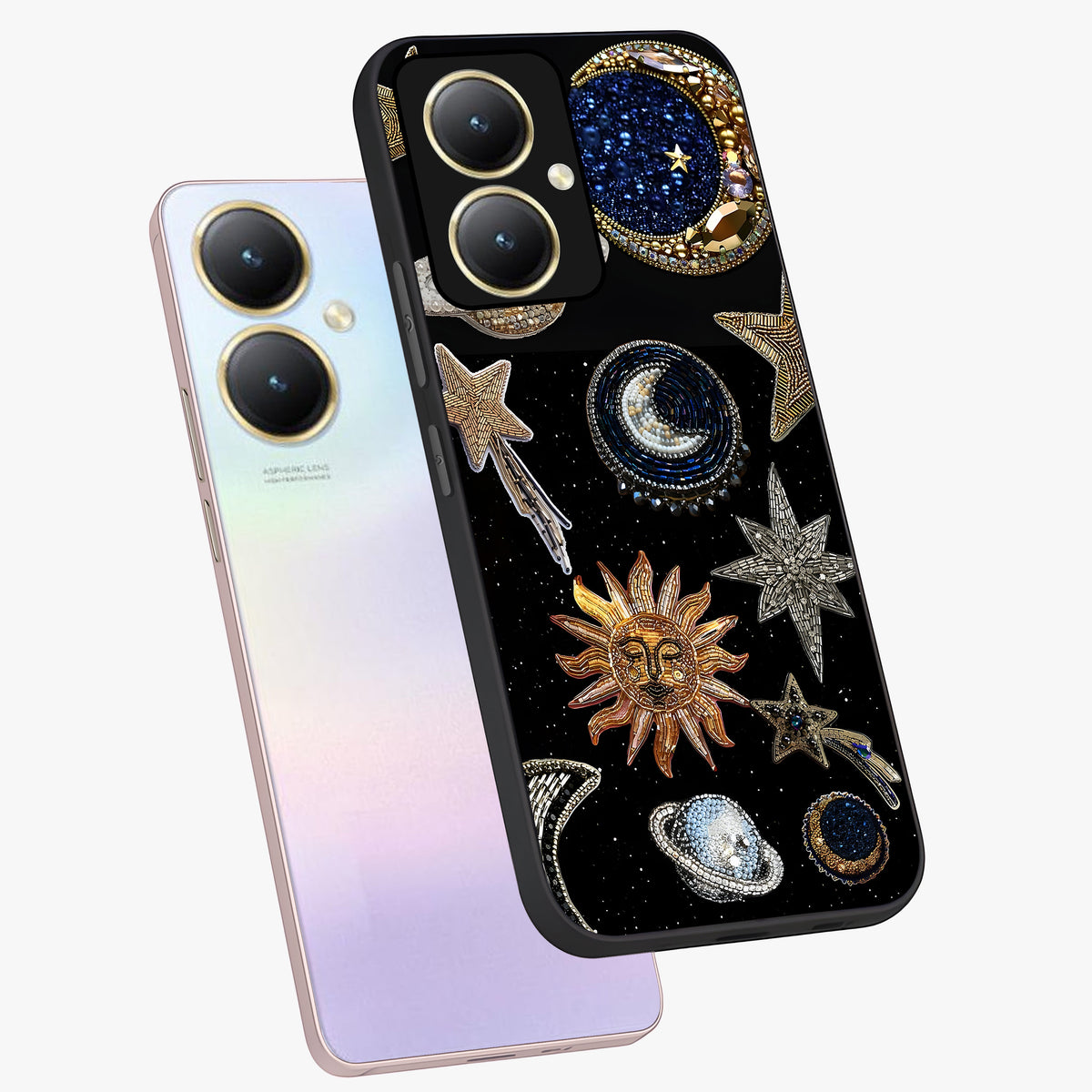 Celestial Gem Constellations Glass Case displayed in angled mockup highlighting gemstone inspired constellation design.