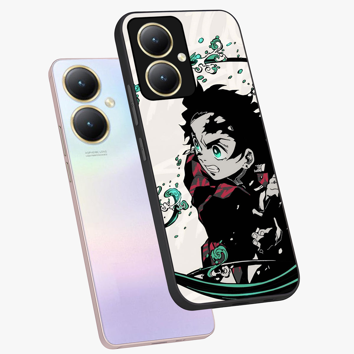 Demon Slayer Glass Case displayed in angled mockup highlighting dramatic anime character design with action aesthetic.