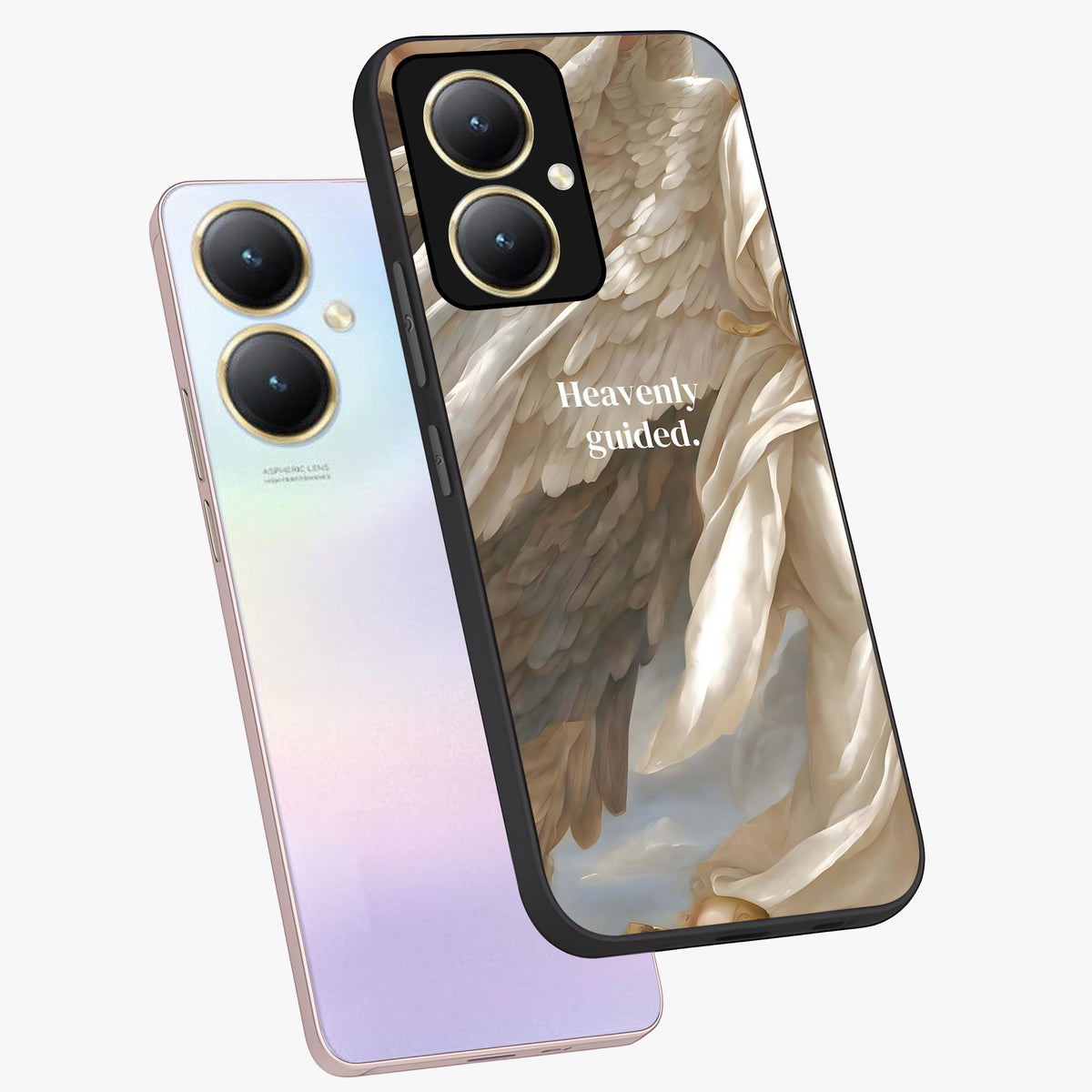 Divine Winged Grace Glass Case displayed in angled mockup highlighting graceful wing design with divine aesthetic style.
