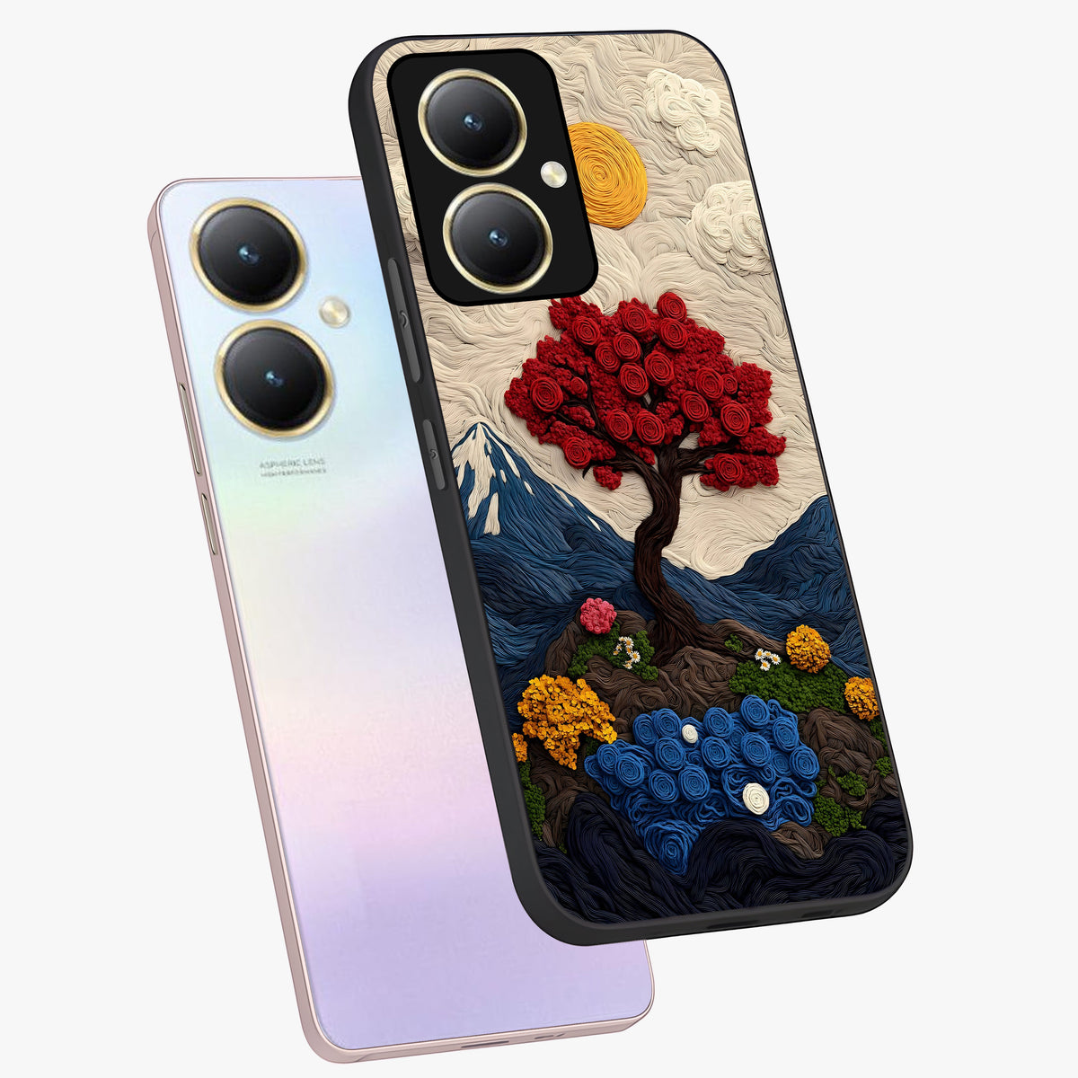 Eternal Nature Tapestry Glass Case displayed in angled mockup highlighting detailed botanical pattern with artistic aesthetic.