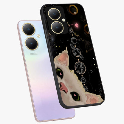 Galactic Cat Glass Case displayed in angled mockup highlighting celestial feline illustration with galaxy aesthetic style.