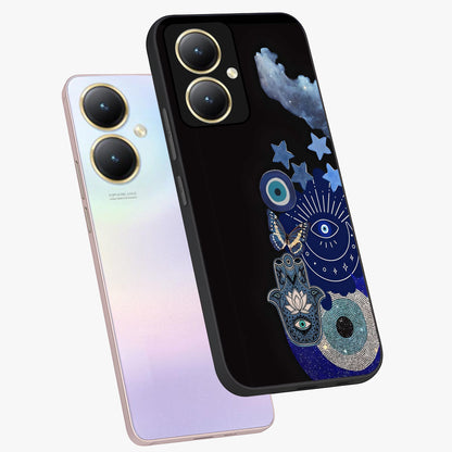 Galactic Charm Cluster Glass Case displayed in angled mockup highlighting luminous galaxy inspired design with dreamy aesthetic.