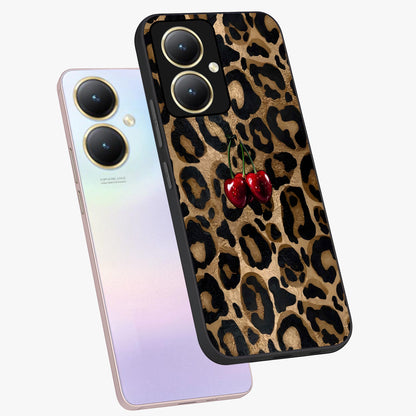 Leopard Wild Cherry Glass Case displayed in angled mockup highlighting bold animal print design with playful cherry aesthetic.
