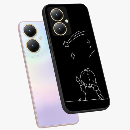 Line Art Girl With Shooting Stars Glass Case displayed in angled mockup highlighting elegant line art design with dreamy star aesthetic.