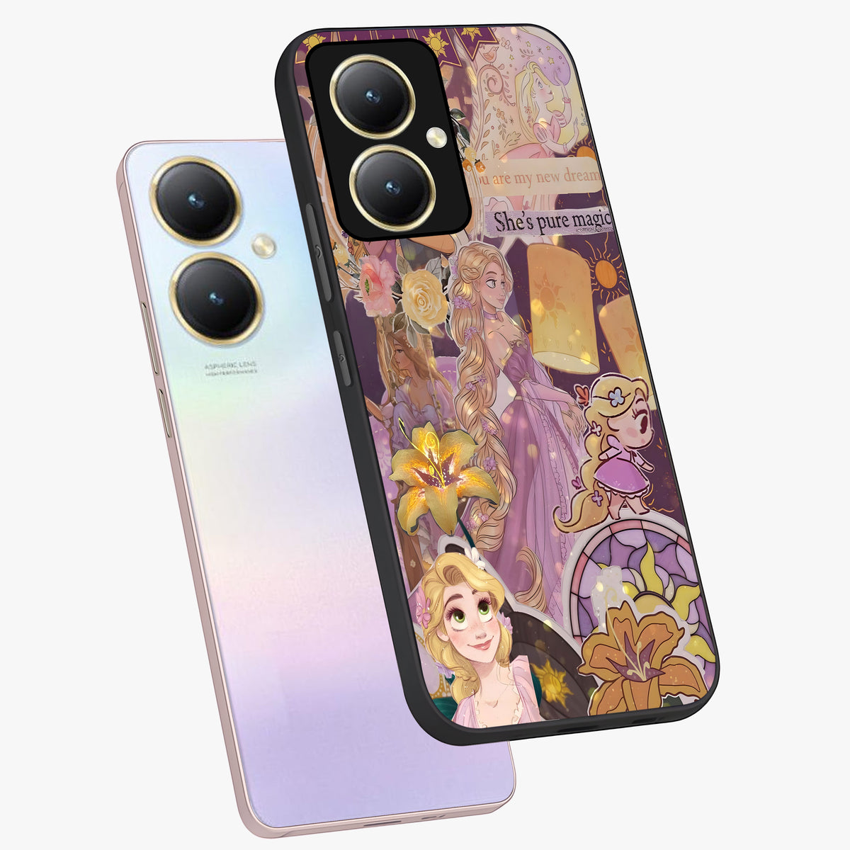 Magical Tangled Dream Glass Case displayed in angled mockup highlighting whimsical fantasy design with magical aesthetic.