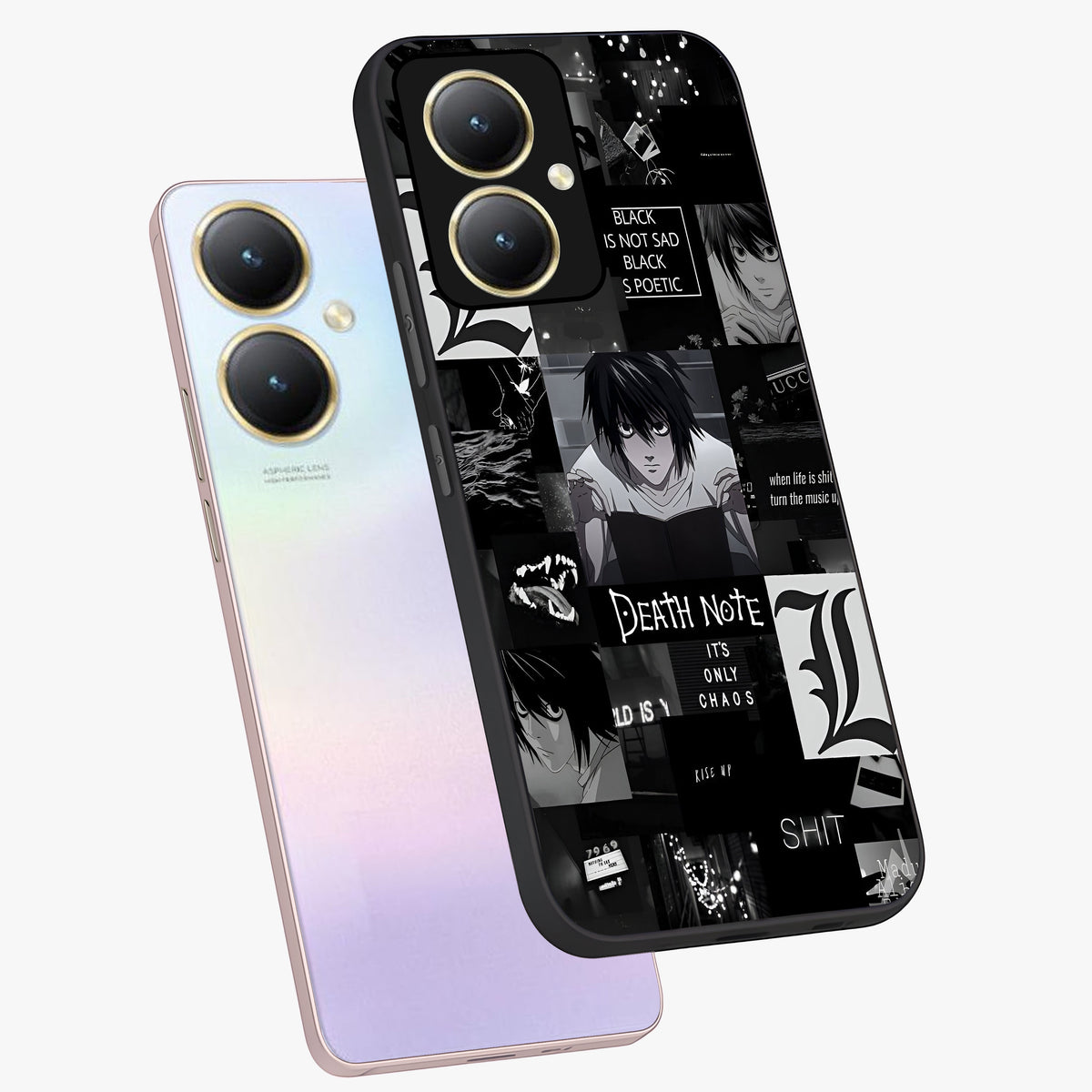 Midnight Chaos Mind Glass Case displayed in angled mockup highlighting chaotic artistic design with dramatic midnight aesthetic.