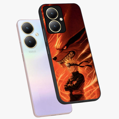 Nine Tails Legacy Glass Case displayed in angled mockup highlighting dynamic anime beast illustration with bold mystical aesthetic.