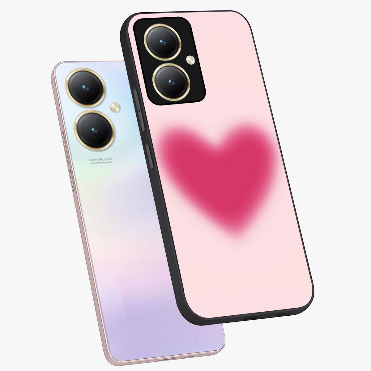 Pink Aura Heart Glass Case displayed in angled mockup highlighting vibrant pink heart design with dreamy aura aesthetic.
