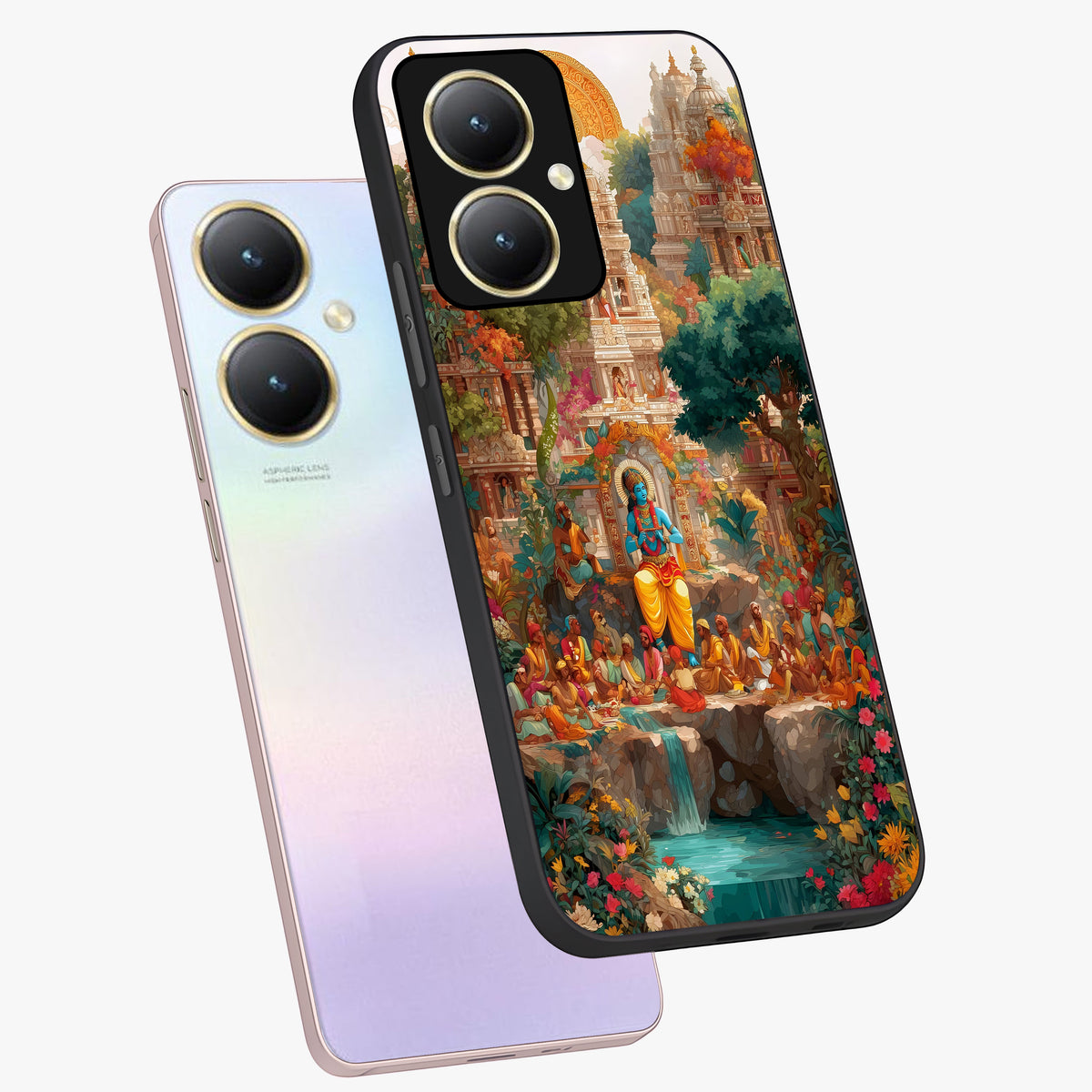 Sacred Sunlight Gods Glass Case displayed in angled mockup highlighting radiant spiritual design with celestial aesthetic.