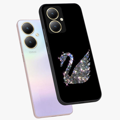 Starlit Swan Grace Glass Case displayed in angled mockup highlighting elegant swan illustration with dreamy celestial aesthetic.