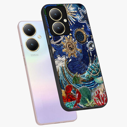 Universe Underwater Spark Glass Case displayed in angled mockup highlighting glowing aquatic design with celestial aesthetic.