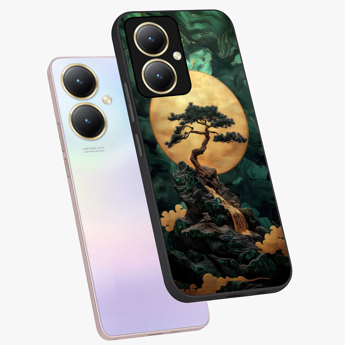 Zen Moon Rise Glass Case displayed in angled mockup highlighting peaceful lunar design with zen aesthetic style.