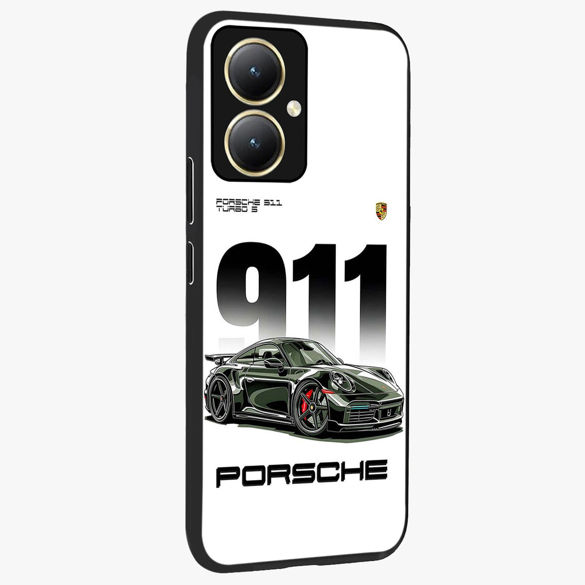 911 Turbo Dominance Glass Case upright perspective showcasing powerful racing design and modern automotive aesthetic.