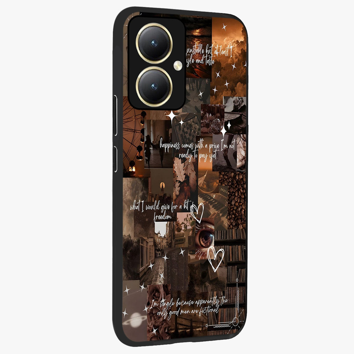 Bittersweet Aesthetic Chaos Glass Case upright view showcasing bold artistic chaos design with modern aesthetic style.
