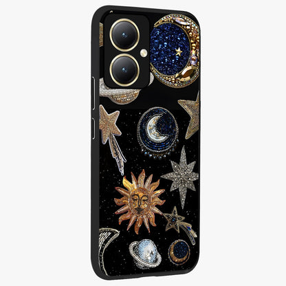 Celestial Gem Constellations Glass Case upright view showcasing cosmic constellation artwork with celestial aesthetic style.