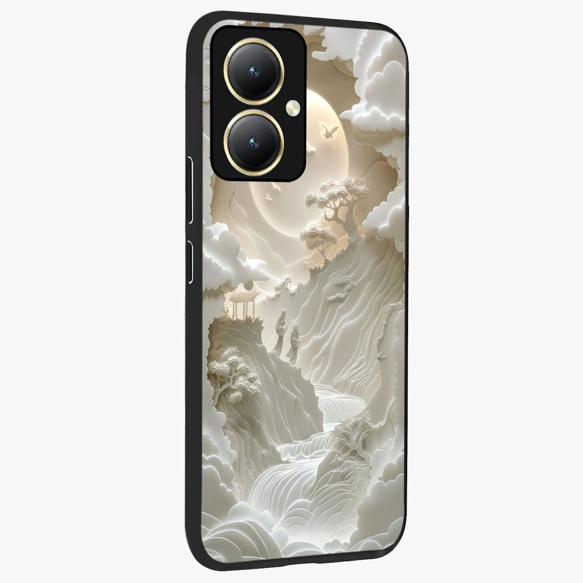Celestial Origami Glass Case upright view showcasing creative origami artwork with modern celestial style.