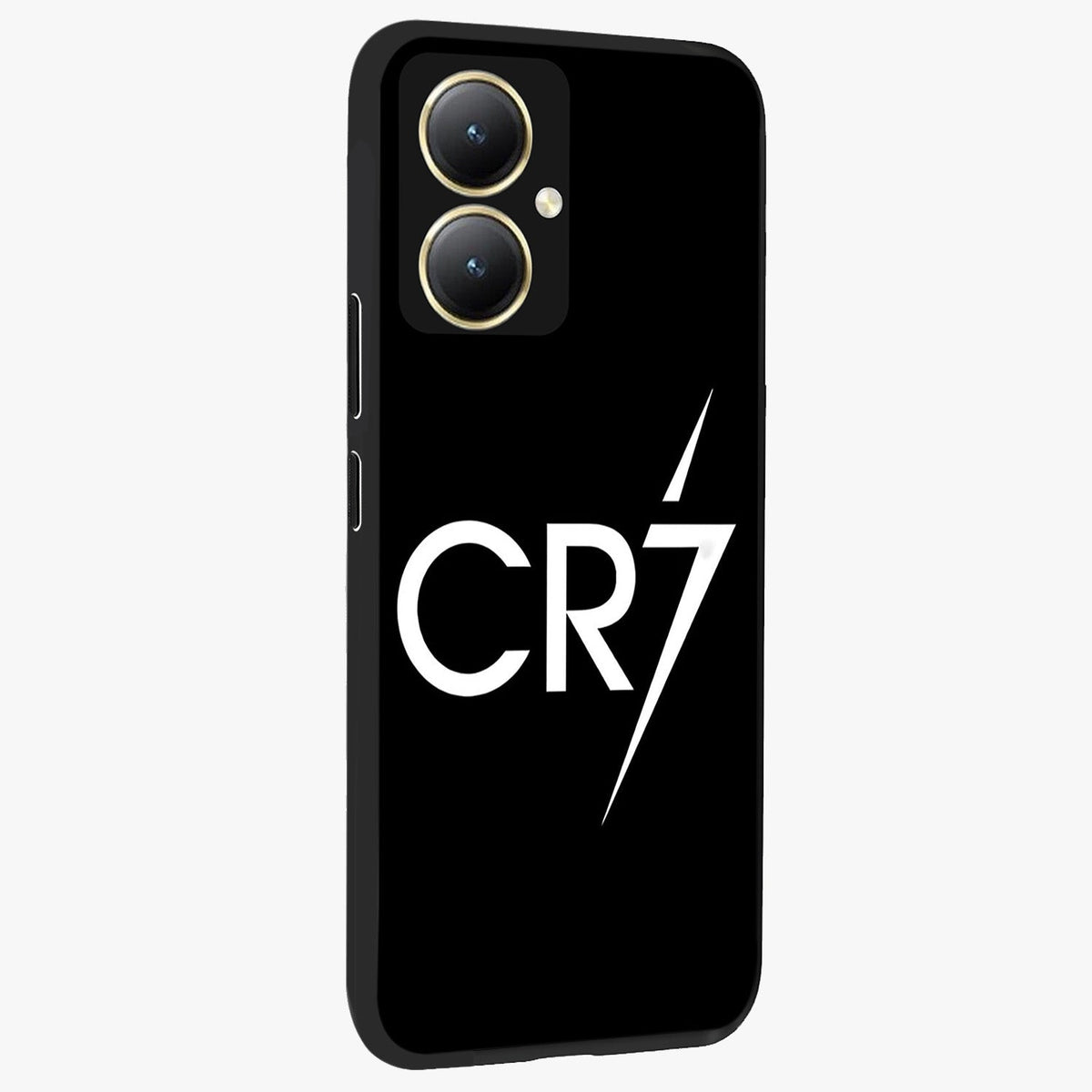 Cr7 Elite Strike Glass Case upright view showcasing energetic football inspired design with modern sports aesthetic.