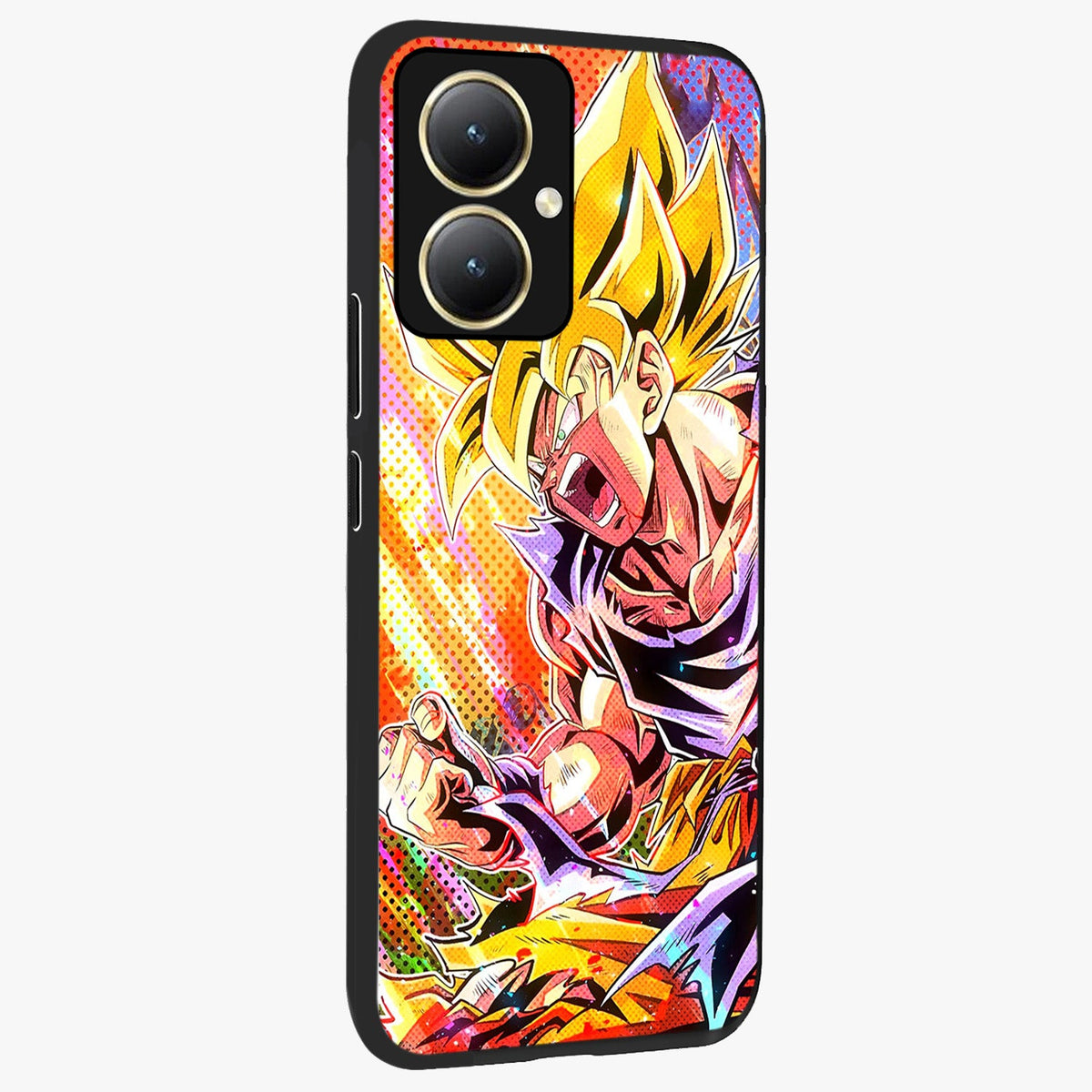 Firing Goku Glass Case upright view showcasing energetic anime artwork with bold warrior theme.