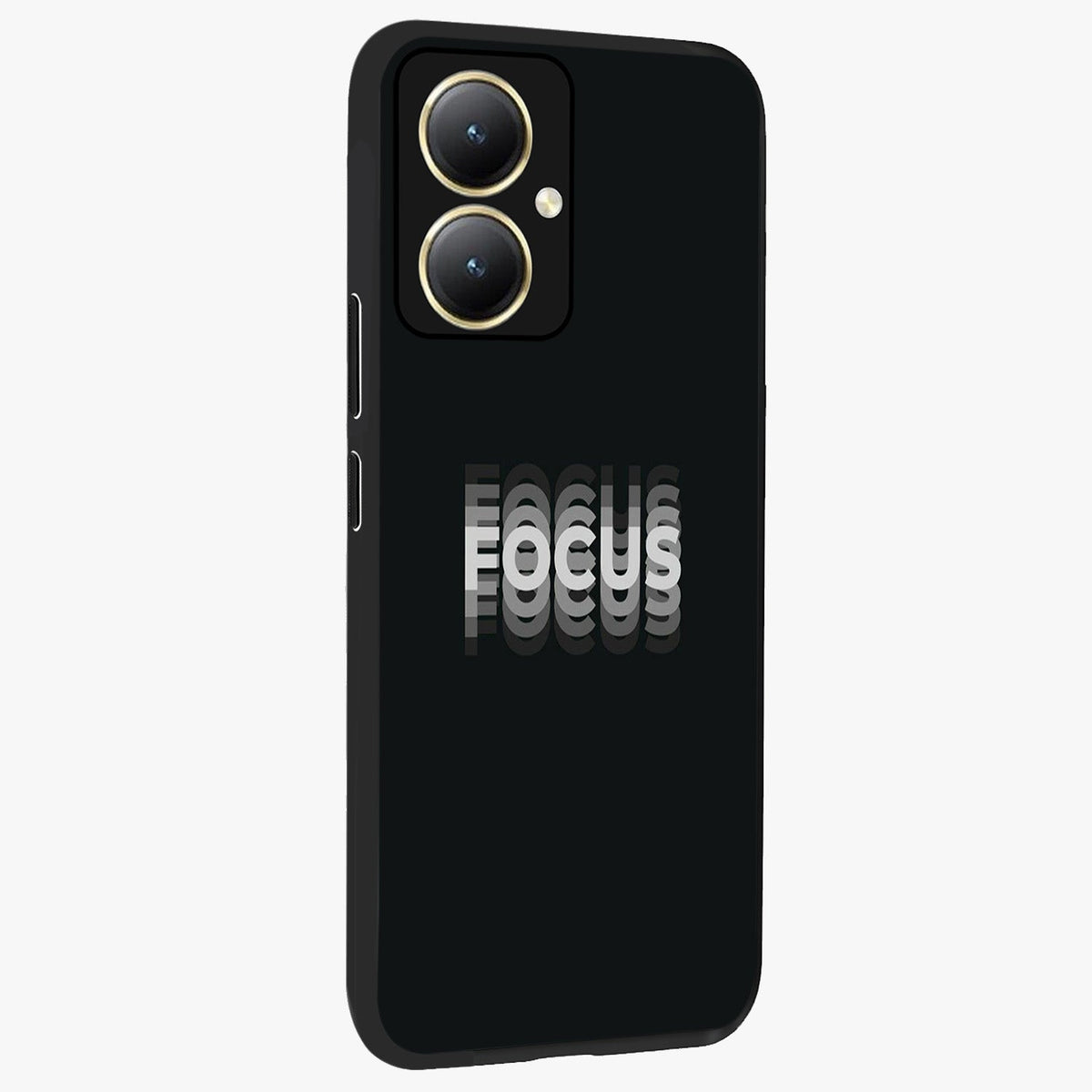 Focus Mode On Glass Case upright view showcasing strong typography statement with sleek motivational theme.