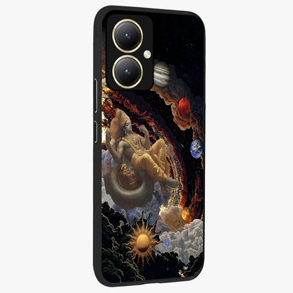 Galactic Divine God Glass Case upright view showcasing mystical divine artwork with dramatic cosmic theme.