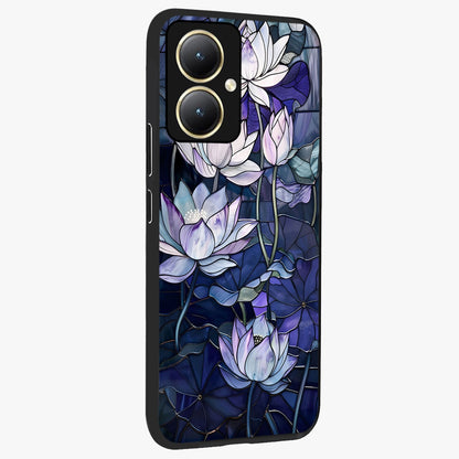 Gloss Petal Rush Glass Case upright view showcasing dynamic floral petal artwork with modern botanical theme.